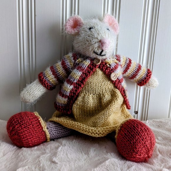 Meet Nelly Mouse handmade tricot stuffed animal baby shower -birthday gift 15 in - Picture 3 of 14